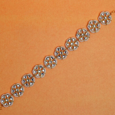 Gold Finish Moissanite Polki & Pearl Mathapatti