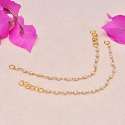 Gold Plated White Pearl Ear Chains