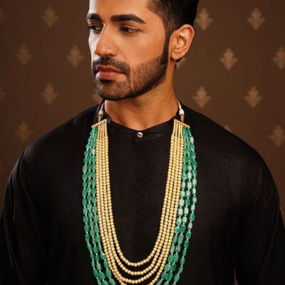 Man's Emarald Green Long Groom Necklace