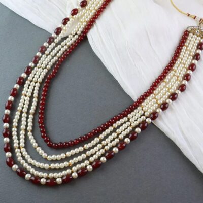 Men's Gold-Plated White & Red Layered Groom Necklace