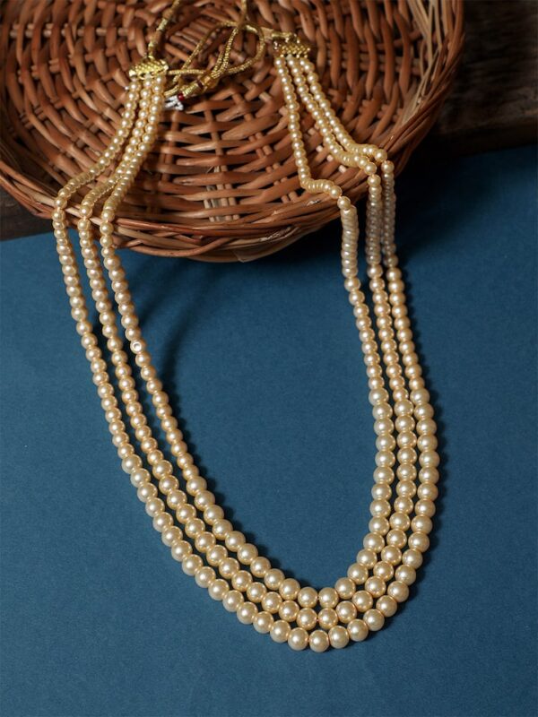 Men's Gold-Plated White Layered Groom Necklace - Image 2