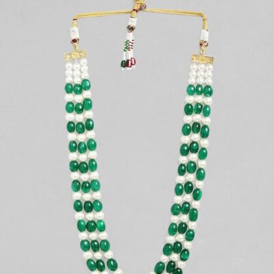 Men's Gold-Plated White & Green Layered Groom Necklace