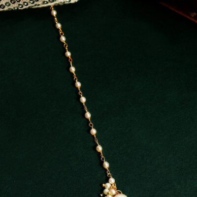 Gold-Toned Off-White Beaded Maangtikka