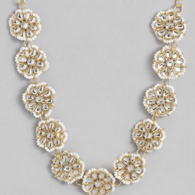 Gold Plated White Kundan Studded & Pearl Beaded Matha Patti
