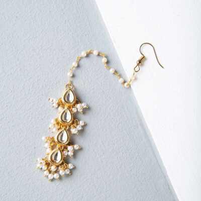 Gold Finish Kundan & Shell Pearl Maang Tikka