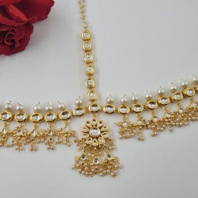 Gold Tone Kundan Polki Headband
