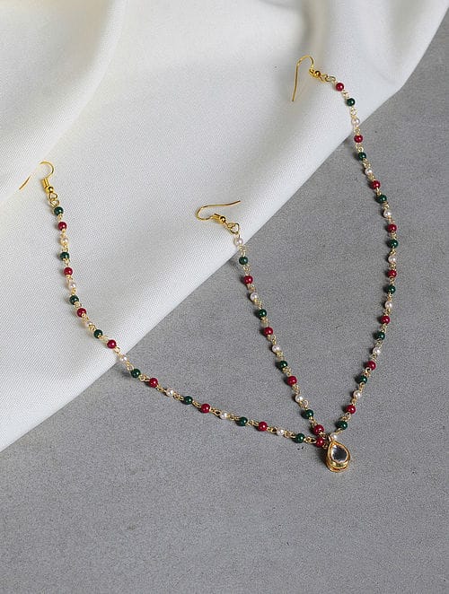 Gold Plated Artificial Stones Pearl Cluster Mathapatti