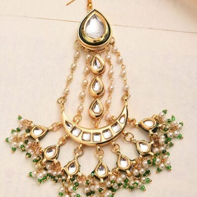 Gold Plated Green Emerald Kundan Passa Bridal Jhoomar Jewellery