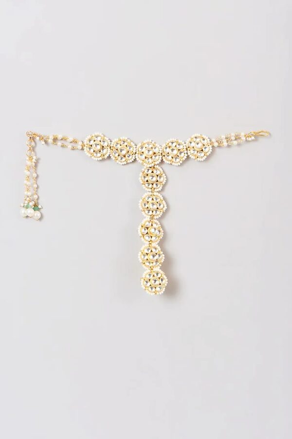 Elegant Kundan Gold Plated White Beads Hand Harness Bracelet (Pack Of 2) - Image 3