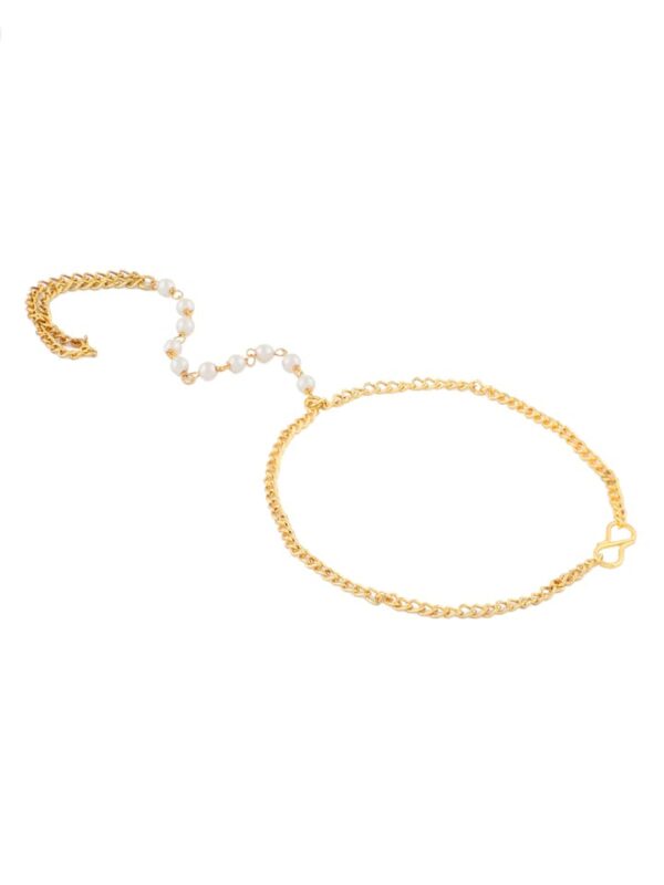Elegant Kundan Gold Plated White Beads Hand Harness Bracelet (Pack Of 4) - Image 6