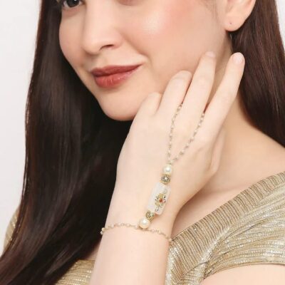 Gold Tone Jadau Kundan Hathphol (Set Of 2)