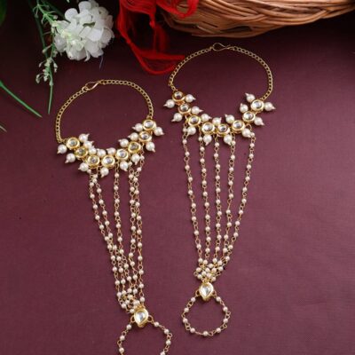 Gold Tone Jadau Kundan Hathphol (Set Of 2)