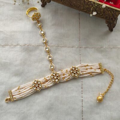 Gold Tone Jadau Kundan Hathphol (Set Of 2)