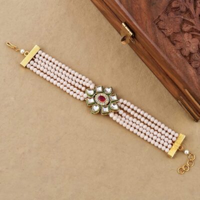Gold Plated Kundan Pearl Bracelet