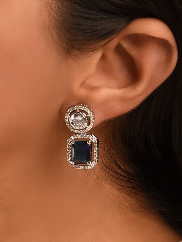 Rhodium Plated Contemporary American Diamond Studded Drop Earrings - Image 2