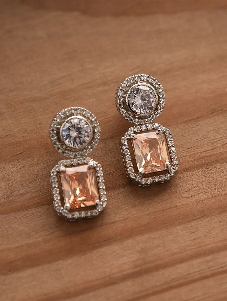 Rhodium Plated Contemporary American Diamond Studded Drop Earrings