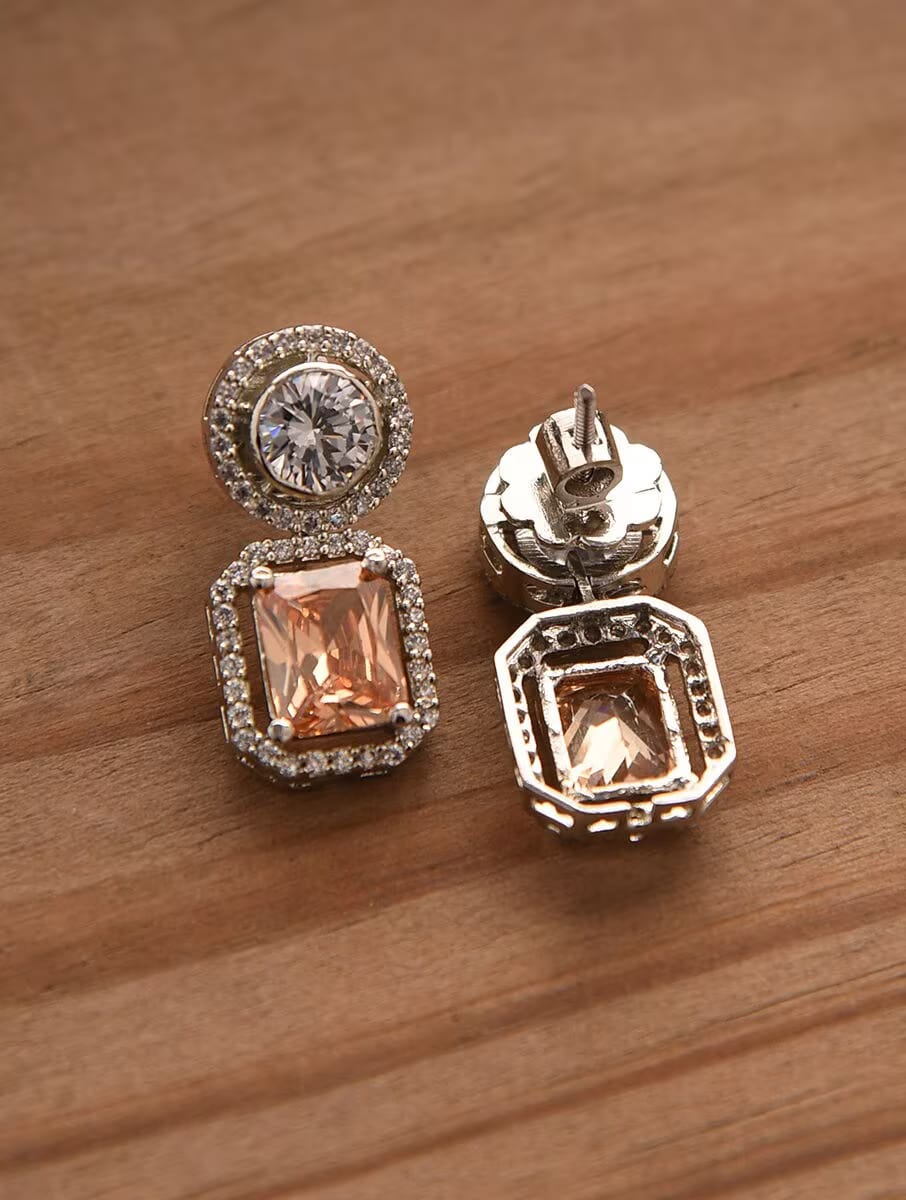 Rhodium Plated Contemporary American Diamond Studded Drop Earrings - Image 3