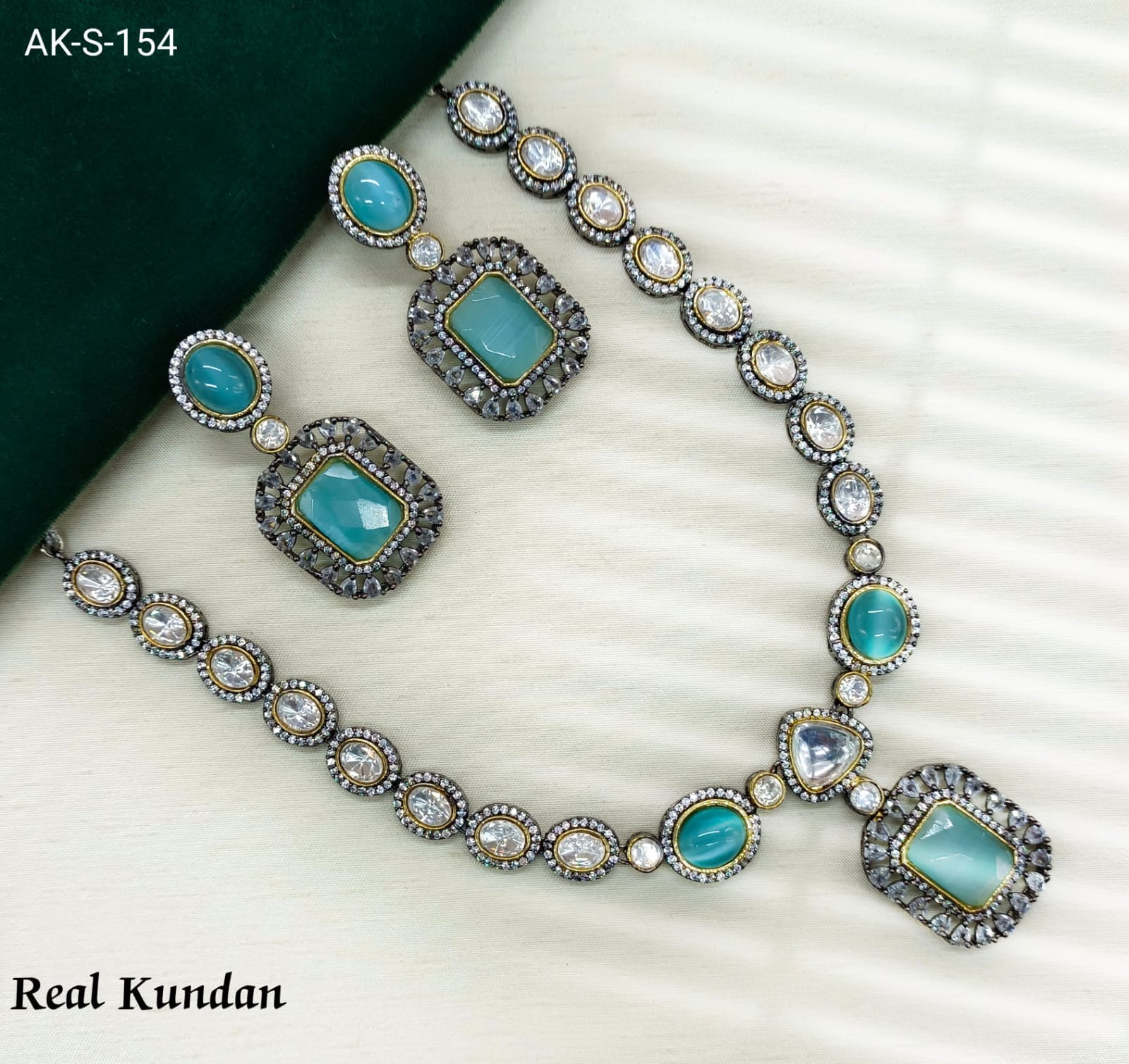 Gold Pastel Stone Choker Necklace Set - Image 2