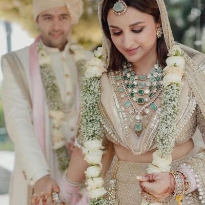 Premium Bollywod Celebrity Parineeti Chopra Manish Malhotra Jewelry Inspired Emerald Green Mint Polki Kundan Heavy Indian Bridal Jewelry set