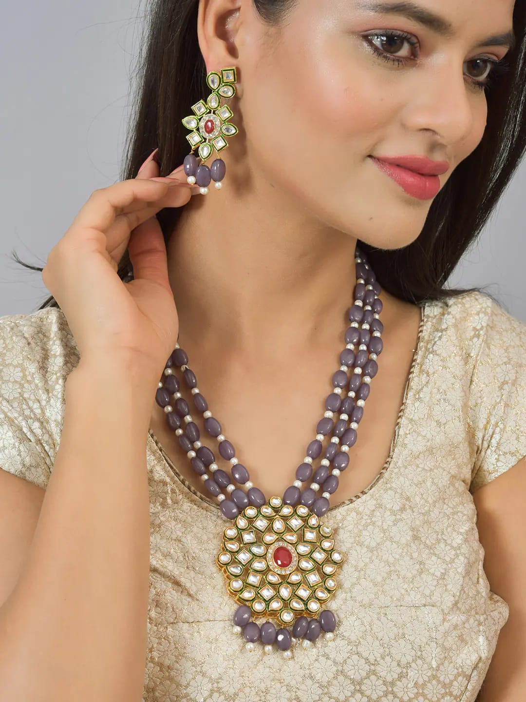Gold Plated Alloy Earring and Necklace Set - Image 3