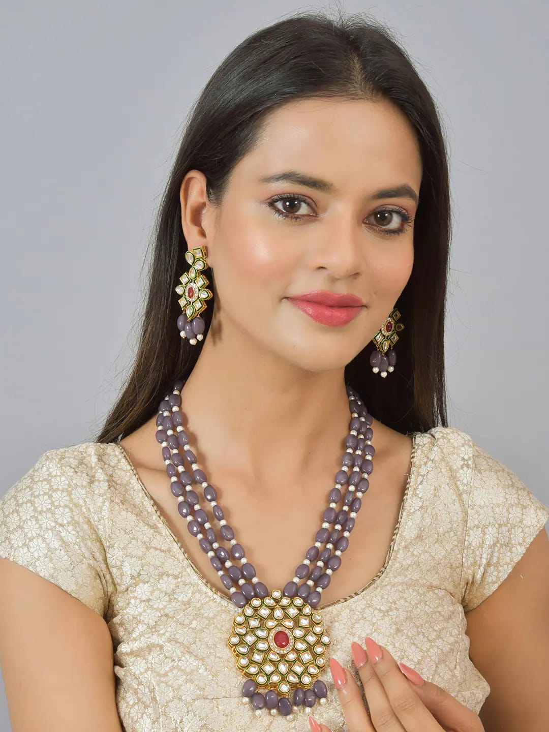 Gold Plated Alloy Earring and Necklace Set - Image 4