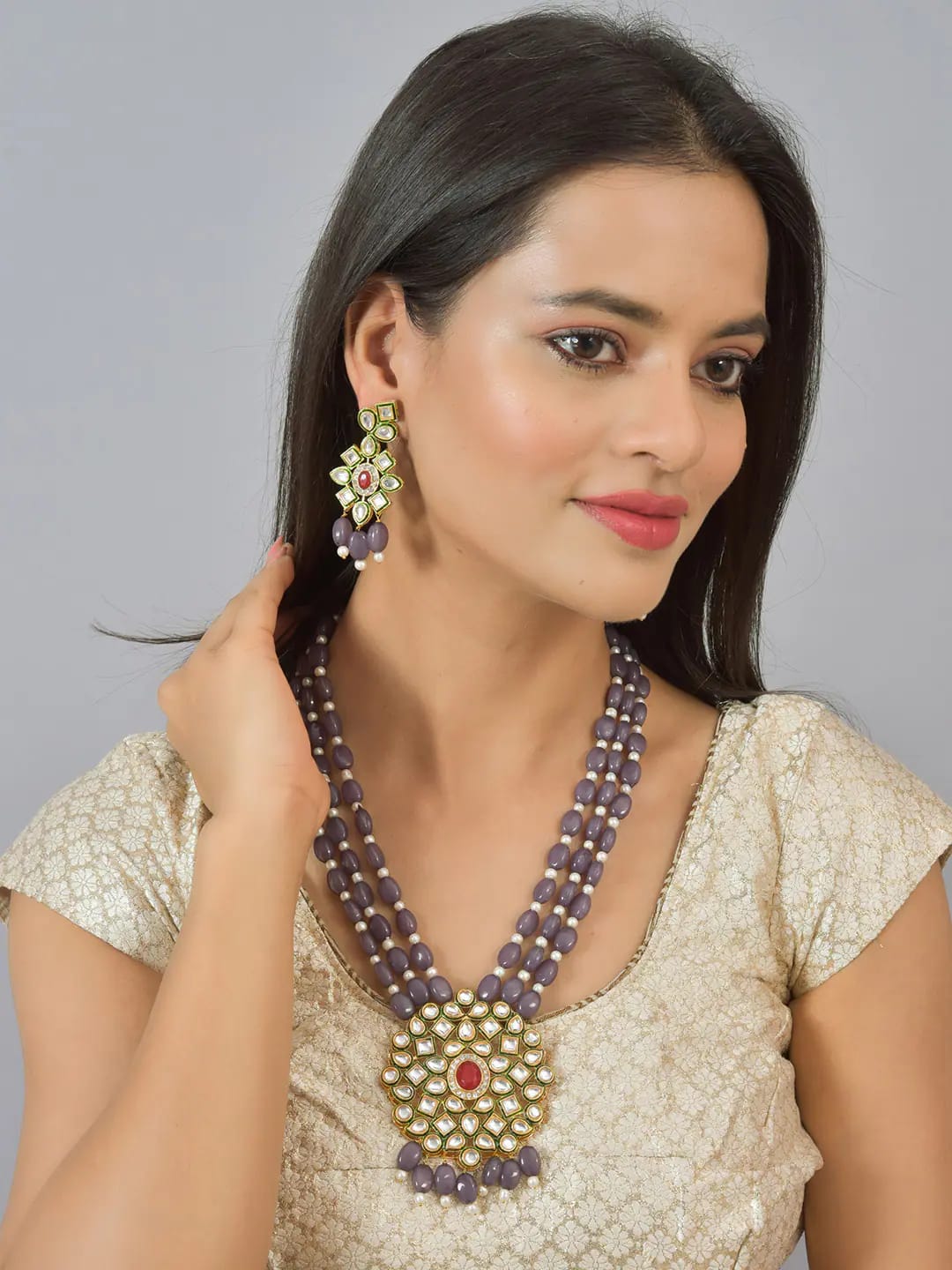 Gold Plated Alloy Earring and Necklace Set - Image 2