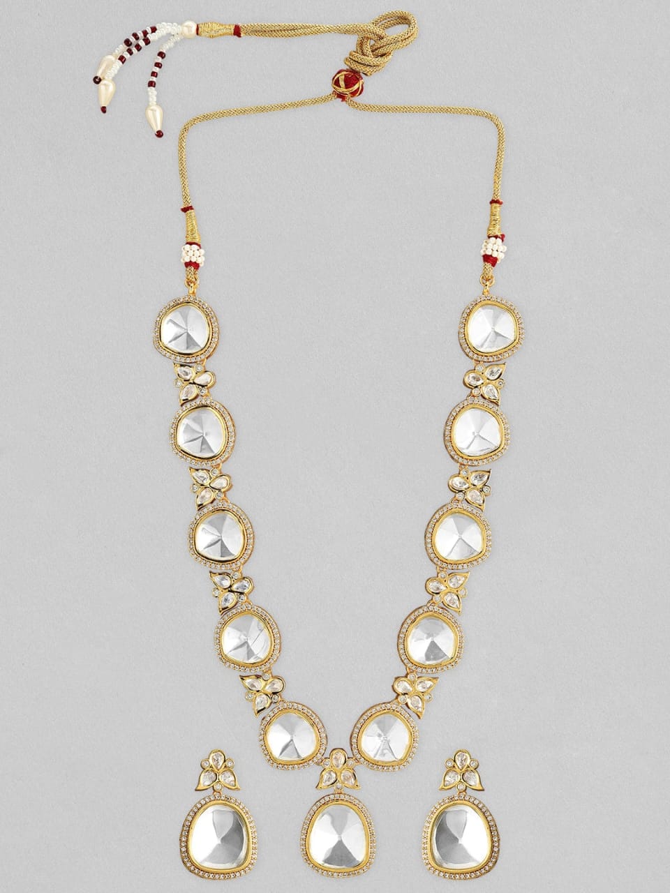 Gold Tone Ad Polki Long Necklace - Image 3