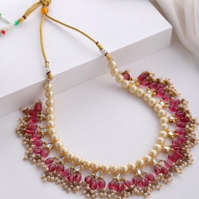 Embellished Ruby Red Stone Necklace Set