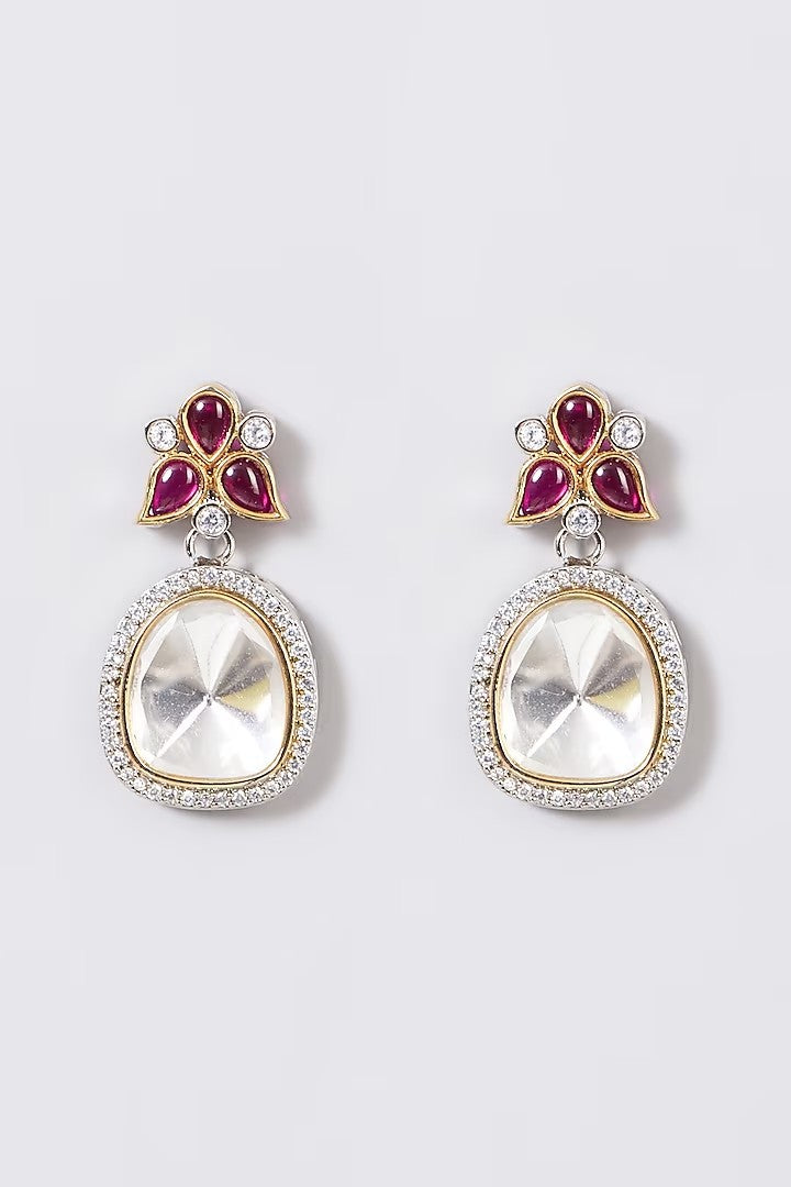 Embellished Silver Foil Polki Necklace Set - Image 3