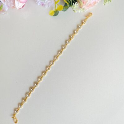 Elegant Gold Plated White Pearl Mathapatti