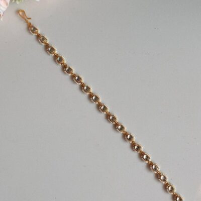 Gold Plated & White AD Studded Handcrafted Mathapatti