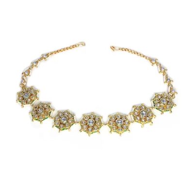 Gold-Toned & White Kundan & Pearls Studded Ethnic Mathapatti