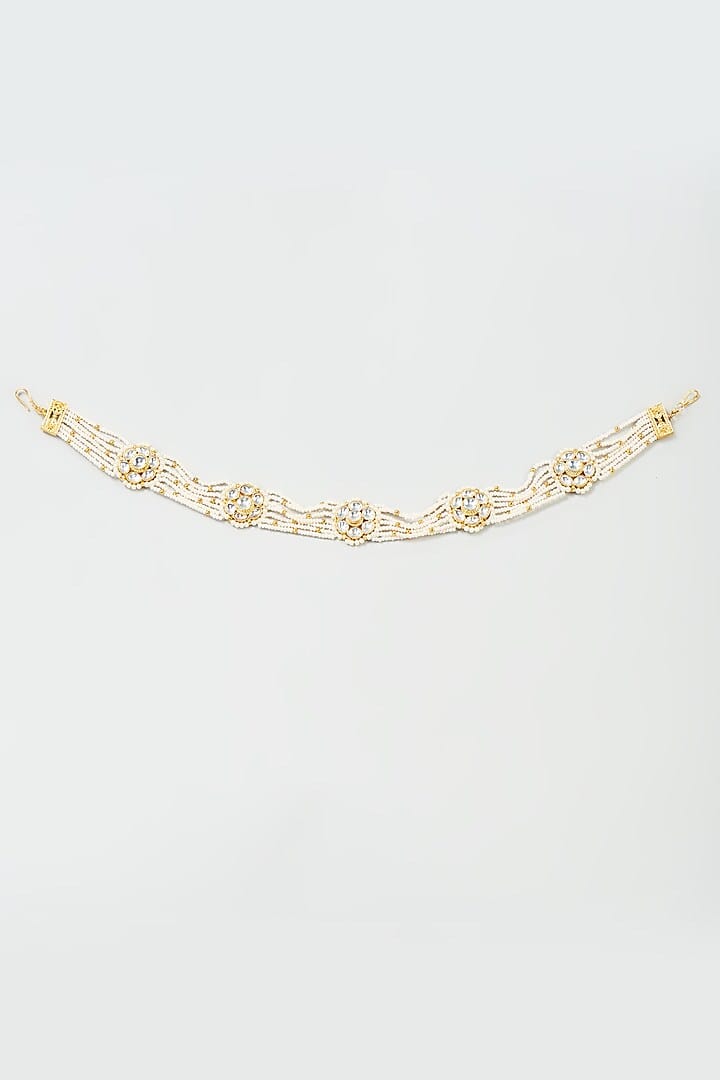 Gold Finish White Imitation Kundan Mathapatti