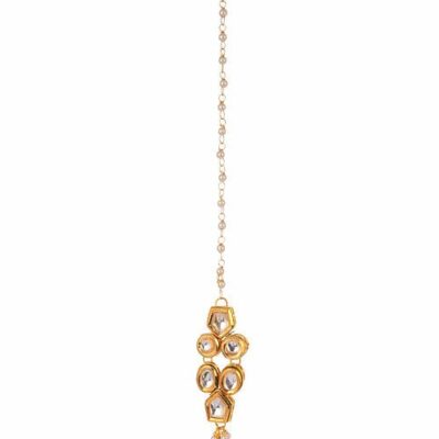 Gold Plated Kundan Studded & Beaded Maangtikka