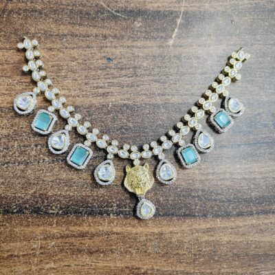 Sabyasachi Inspired Most Premium Panther Lion Finish Victorian Antique Multicolor Zirconium Diamond Statement Jewelry Set Unique Jewelry