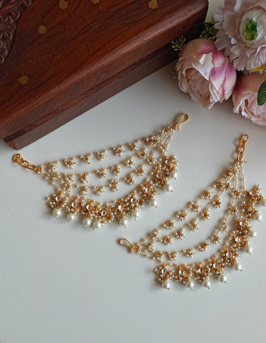 Delicate Pearl & Kundan Ear Chain