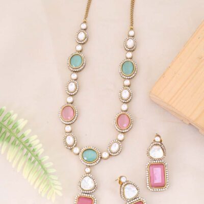 Two-Tone Finish Kundan Polki & Crystal Necklace Set
