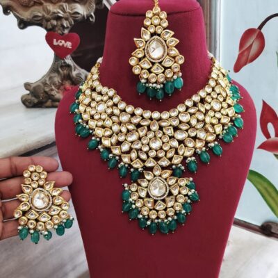 Two-Tone Finish Kundan Polki & Crystal Necklace Set