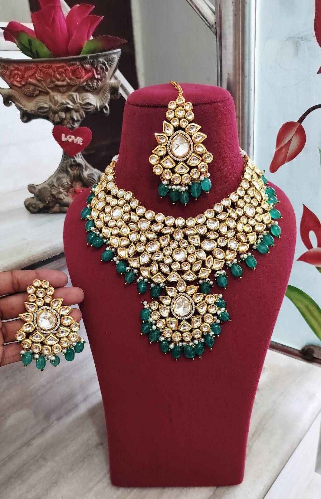 Two-Tone Finish Kundan Polki & Crystal Necklace Set