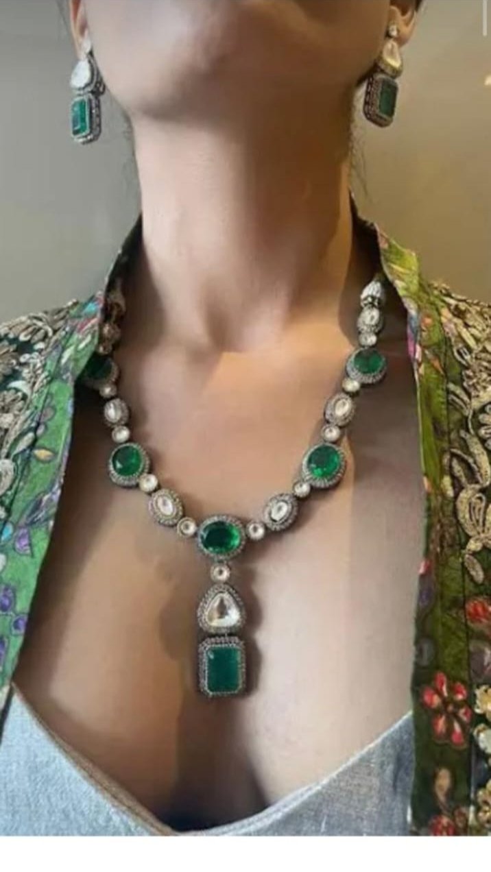 Two-Tone Finish Kundan Polki & Crystal Necklace Set