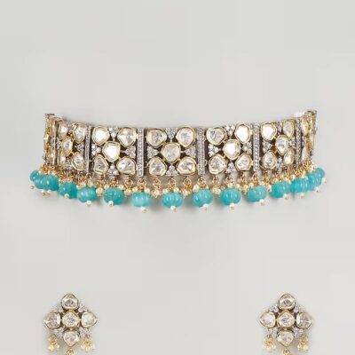 Two-Tone Finish Kundan Polki & Crystal Necklace Set