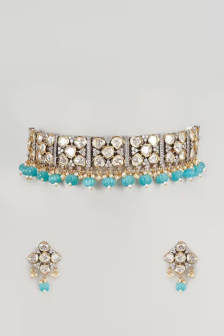 Two-Tone Finish Kundan Polki & Crystal Necklace Set