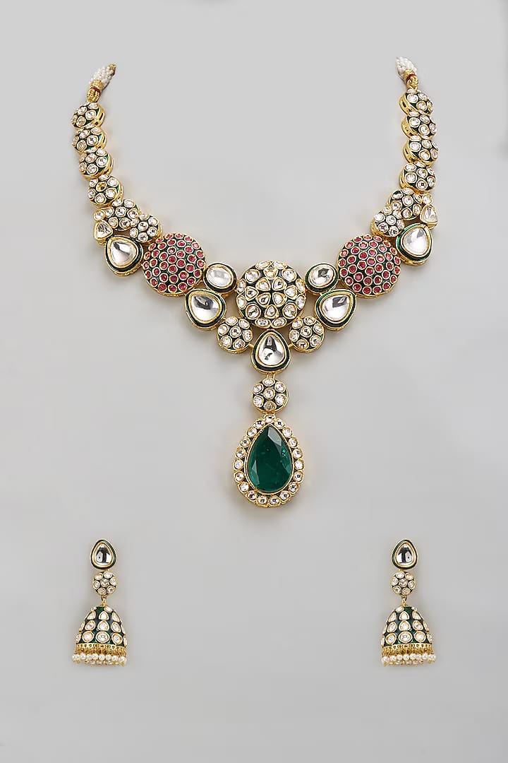 Two-Tone Finish Kundan Polki & Crystal Necklace Set