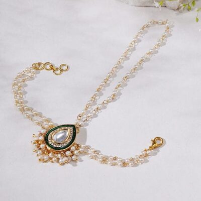 Gold Plated Kundan Polki & Pearl Hathphool (Set of 2)