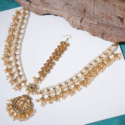 Exclusive Studded Gold Plated Headband With Enamel Work Traditional Bridal Matha Patti