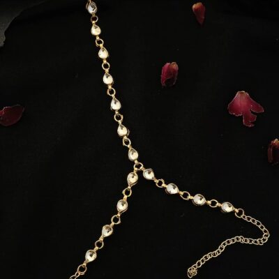 White Gold Tone Kundan Hathphool (Set Of 2)