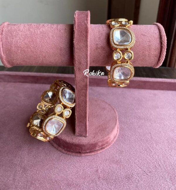 High End Premium Quality Sabyasachi Inspired Uncut Polki Foil Kundan openable Bracelet - Image 2