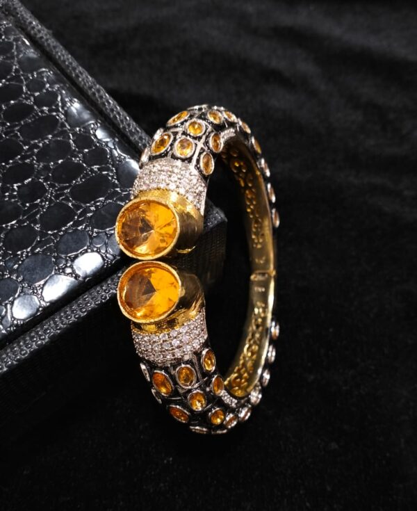 Two Tone Plated Zircon & Quartz Bangle