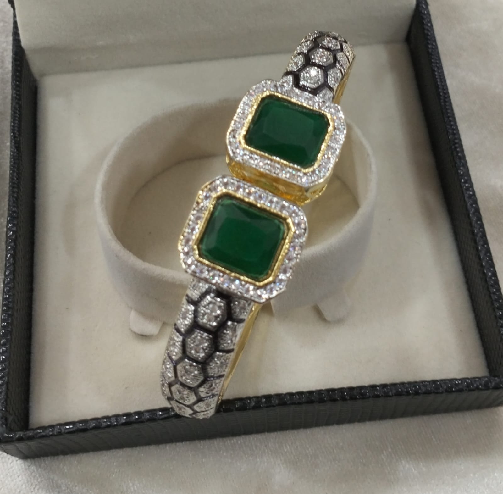 Two Tone Plated Zircon & Quartz Bangle