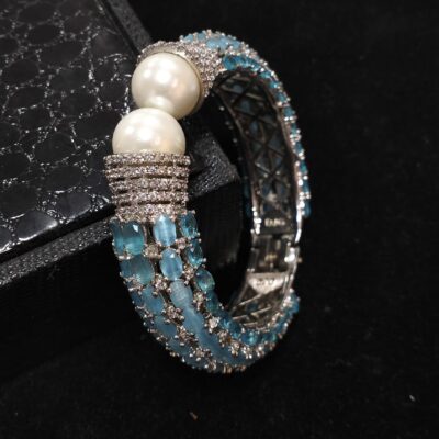 Two Tone Plated Zircon & Quartz Bangle